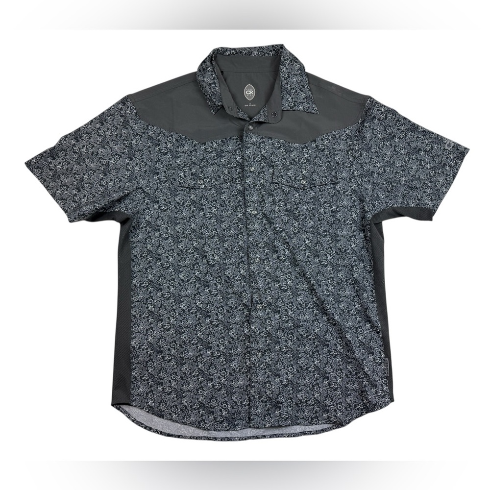 Club Ride Cycling Shirt Medium Mens Far West Gray Floral Pearl Snap